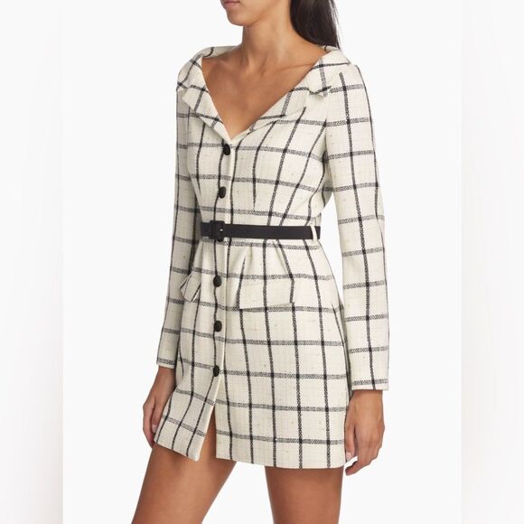 Self-Portrait Checkered Belted Minidress size 8 - Picture 3 of 13
